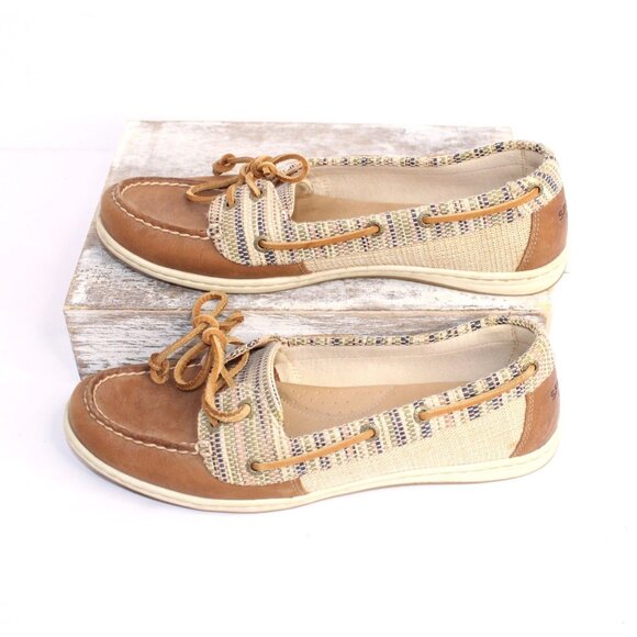 Sperry Canvas Leather Top Sider Women's 10 M Brown Tan Lace Up Boat Shoe Casual - Picture 3 of 10